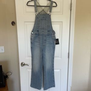 mother superior light wash denim overalls